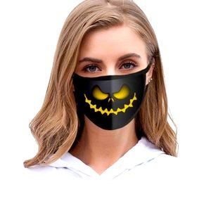 Carved Pumpkin Halloween Face Mask Yellow New